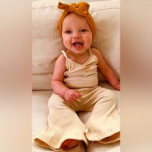 PawLulu Tan Bell Bottom Set - Size 3-6m